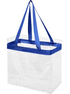 Фото Прозрачная пляжная сумка HAMPTON с контрастной отделкой под тампопечать логотипа, 30,5 х 15,2 х 30,5 см (прозрачный, ярко-синий)