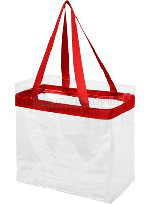 Фото Прозрачная пляжная сумка HAMPTON с контрастной отделкой под тампопечать логотипа, 30,5 х 15,2 х 30,5 см (прозрачный, красный)