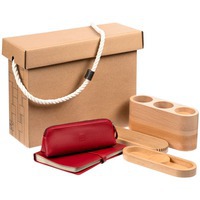 Фото Бизнес-набор деловых аксессуаров Bukowski: настольный прибор для канцелярских мелочей, блокнот, пенал для ручек. 