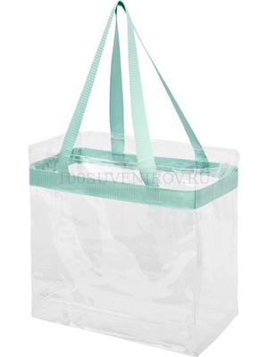 Фото Прозрачная пляжная сумка HAMPTON с контрастной отделкой под тампопечать логотипа, 30,5 х 15,2 х 30,5 см (прозрачный, мятный)