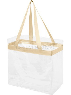 Фото Прозрачная пляжная сумка HAMPTON с контрастной отделкой под тампопечать логотипа, 30,5 х 15,2 х 30,5 см (прозрачный, хаки)
