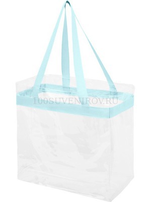 Фото Прозрачная пляжная сумка HAMPTON с контрастной отделкой под тампопечать логотипа, 30,5 х 15,2 х 30,5 см (прозрачный, пудрово-синий)