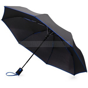 Фото Черный складной зонт-полуавтомт MOTLEY с цветными спицами, d92 х (28) 53 см (синий)