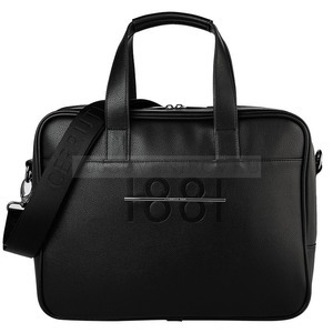 Фото Подарок мужчине - крутая фирменная сумка HORTON BLACK для документов и ноутбука из эко-кожи с логотипом, 37 x 12 x 28 см «Cerruti 1881» (черный)