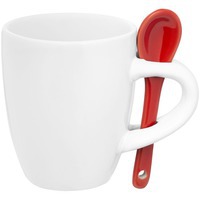 Изображение Кофейная кружка Pairy с ложкой, белая с красной