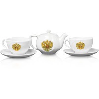Фарфоровый чайный набор РОССИЯ: чайник и чайные пары с чеканным гербом в подарочной коробке, 34 х 34 х 15 см.