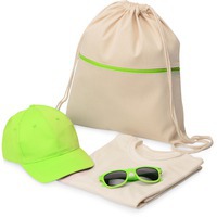 Набор для прогулок SHINY DAY: рюкзак-мешок 37 х 41 см, футболка мужская, бейсболка ОГ 57 см, очки 14,5 х 15 х 4,9 см. Логотип можно нанести на любую часть набора., рюкзак- натуральный/зеленое яблоко, футболка- натуральный, бейсболка- зеленое яблоко, очки- зеленое яблоко, L