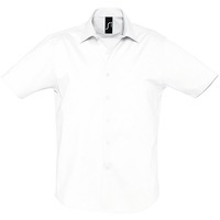 Белая мужская рубашка BROADWAY с короткими рукавами, белый_L, стрейч 97% х/б, 3% п/э, 140г/м2