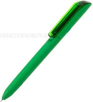 Фото Ручка шариковая FLOW PURE, зеленый корпус/прозрачный клип, покрытие soft touch, пластик