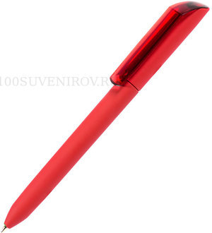 Фото Ручка шариковая FLOW PURE, красный корпус/прозрачный клип, покрытие soft touch, пластик