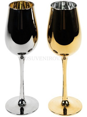 Фото Набор бокалов для вина MOON&SUN (2шт), золотой и серебяный, 22,5х24,8х11,9см, стекло (серебристый, золотистый)