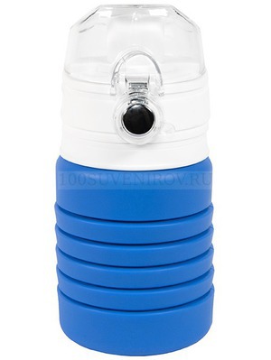Фото Бутылка для воды складная с карабином SPRING; синяя, 550/250 мл, силикон (синий)