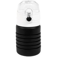 Бутылка для воды складная с карабином SPRING; черная, 550/250 мл, силикон