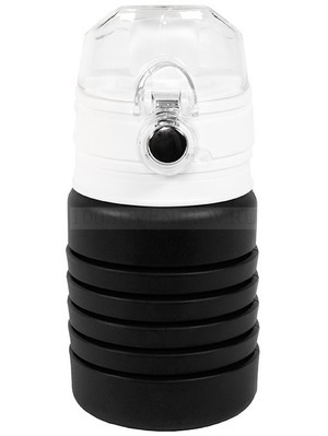 Фото Бутылка для воды складная с карабином SPRING; черная, 550/250 мл, силикон (черный)