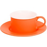 Чайная пара ICE CREAM, оранжевый с белым кантом, 200 мл, фарфор