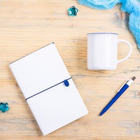 Набор подарочный FINELINE: кружка, блокнот, ручка, коробка, стружка, белый с синим, темно-синий, белый