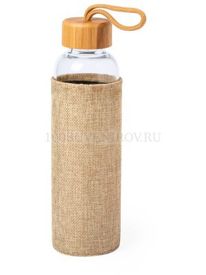 Фото Бутылка для воды KASFOL, стекло, бамбук, 500 мл (бежевый)