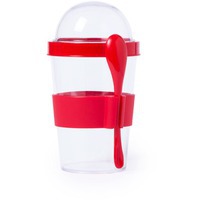 Контейнер/ланч-бокс для еды YOPLAT с ложкой, красный, 420 мл, 16,3х9см, пластик