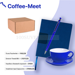 Фото Набор подарочный COFFEE-MEET: бизнес-блокнот, ручка, чайная/кофейная пара, коробка, стружка, синий