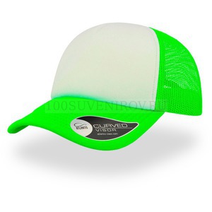 Фото Бейсболка "RAPPER", 5 клиньев, пластиковая застежка, зеленый неон с белым; 100% полиэстер, 80 г/м2