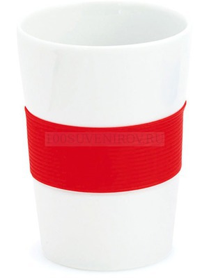 Фото Стакан NELO, белый с красным, 350мл, 11,2х8см, тонкая керамика, силикон