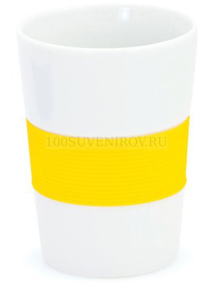 Фото Стакан NELO, белый с желтый, 350мл, 11,2х8см, тонкая керамика, силикон