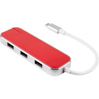 Фирменный хаб-разветвитель USB Type-C 3.0 CHRONOS, 11 х 3,4 х 1,1 см, красный