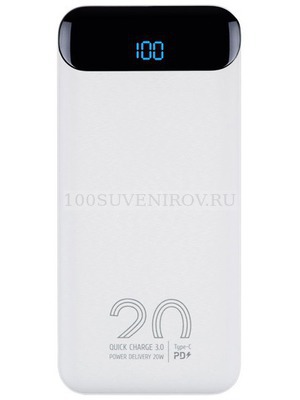 Фото Фирменный внешний аккумулятор с дисплеем с уровнем заряда, 20000 mAh, 14,3 х 6,7 х 2,8 см. Предусмотрено нанесение уф-печать и тампопечать. Быстрая зарядка Iphone, Huawei FCP & Samsung AFC  «RIVACASE» (белый)