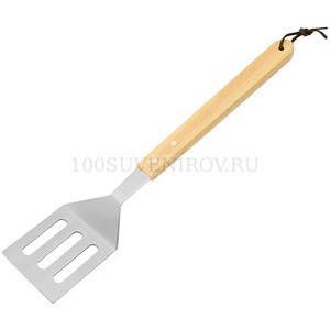 Фото Лопатка для барбекю с деревянной ручкой BBQ, 40,8 х 6,9 х 1,4 см (серебристый, натуральный)
