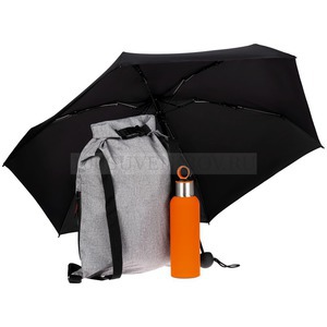 Фото Городской набор LOITER для прогулок: термобутылка, складной зонт, рюкзак  (оранжевый)