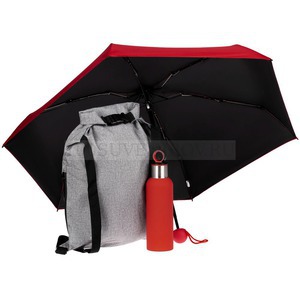 Фото Городской набор LOITER для прогулок: термобутылка, складной зонт, рюкзак  (красный)