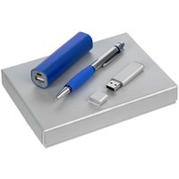Набор KEYMART с зарядным устройством. В наборе: флешка 16 гб, шариковая ручка, зарядник, 2000 мАч., синий