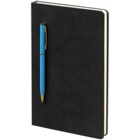 Фото Блокнот Magnet Gold с ручкой, черно-голубой из брендовой коллекции Контекст