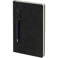Изображение Блокнот Magnet Gold с ручкой, черно-синий, мировой бренд Контекст