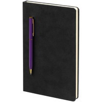 Фото Блокнот Magnet Gold с ручкой, черно-фиолетовый