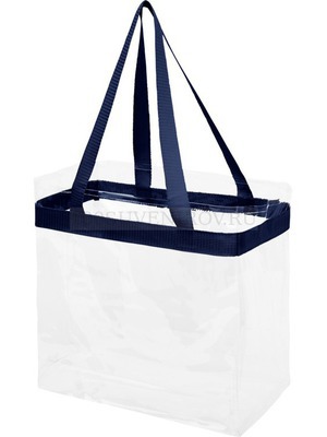 Фото Прозрачная пляжная сумка HAMPTON с контрастной отделкой под тампопечать логотипа, 30,5 х 15,2 х 30,5 см (прозрачный, темно-синий)