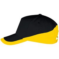 Изображение Бейсболка BOOSTER, 5 клиньев, металлическая застежка, черный/желтый, 100% хлопок, 260г/м2