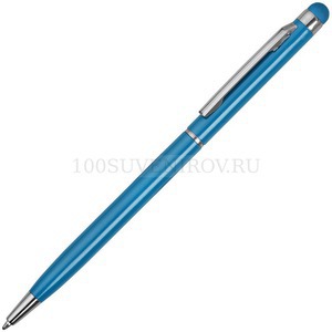 Фото Ручка-стилус металлическая шариковая Jucy, d0,7 х 13,6 см, синие чернила (голубой)
