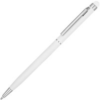 Ручка-стилус металлическая шариковая Jucy Soft soft-touch, d0,7 х 13,6 см, синие чернила, белый