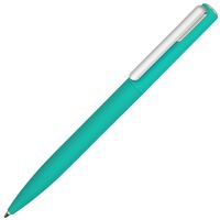 Яркая пластиковая шариковая ручка BON-soft-touch с серебристым клипом, d1,1 х 15 см, синие чернила, бирюзовый