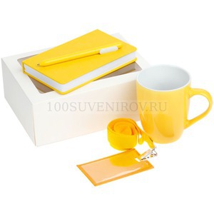 Фото Макси-набор Hop In на все случай рабочей жизни: блокнот, А6,  кружка, 360 мл., чехол для карточки, лента для бейджа, ручка шариковая «Сделано в России» (желтый)