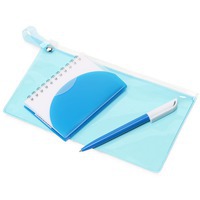 Канцелярский набор SMART-MINI в пенале: блокнот А7, шариковая ручка, синие чернила, 21,8 х 12 х 2 см. , блокнот- прозрачный/голубой, ручка- голубой/белый, пенал- голубой прозрачный