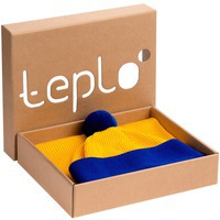 Вязанный набор Snappy: шарф, шапка с помпоном с контрастной отделкой, желтый с синим