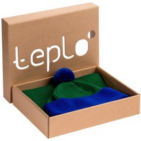 Вязанный набор Snappy: шарф, шапка с помпоном с контрастной отделкой, зеленый с синим