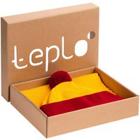 Вязанный набор Snappy: шарф, шапка с помпоном с контрастной отделкой, желтый с красным