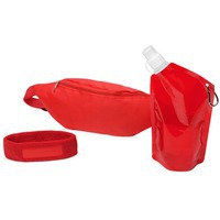 Яркий красный набор для спорта KEEN для энергичных: сумка на пояс 33 х 11см, емкость для питья 600 мл, повязка на голову 18,5 х 5,2 см под нанесение логотипа