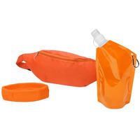 Яркий оранжевый набор для спорта KEEN для энергичных: сумка на пояс 33 х 11см, емкость для питья 600 мл, повязка на голову 18,5 х 5,2 см под нанесение логотипа.