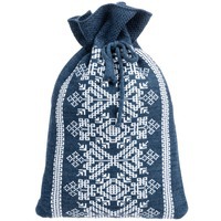 Вязаная сумка-рюкзак ONEGO с орнаментом для новогодних подарков., синяя (джинс)