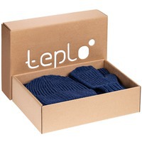 Фотография Вязанный комплект NORDKYN: шапка, шарф, варежки, синий меланж M из брендовой коллекции teplo