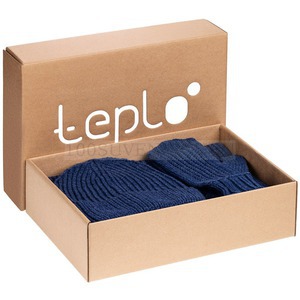 Фото Вязанный комплект NORDKYN: шапка, шарф, варежки, синий меланж M «Teplo»
